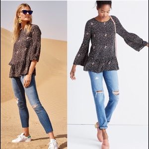 Madewell Silk Fiesta Paisley Bell-Sleeve Top NWT S